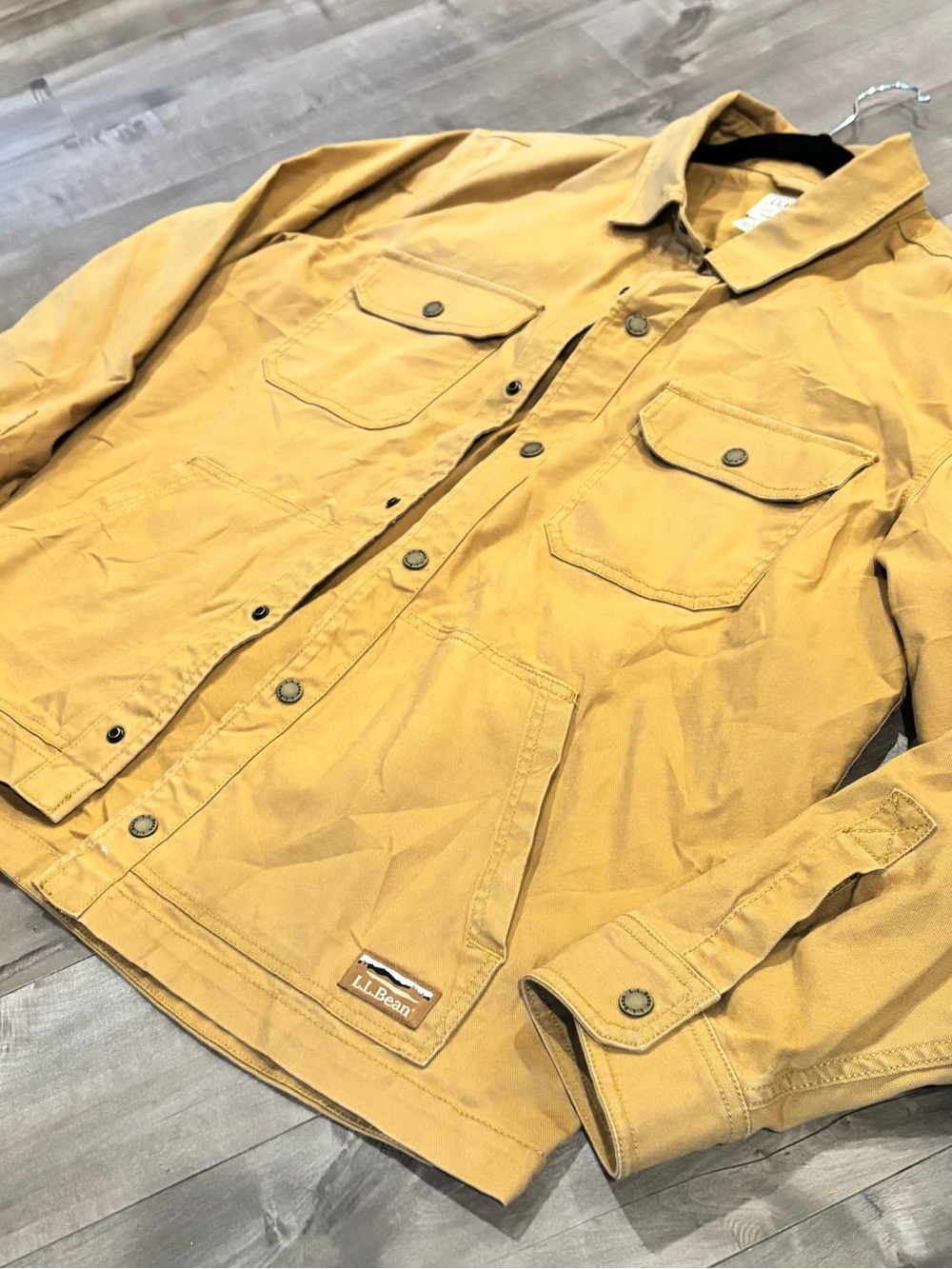 L.L. Bean BeanBuilt Canvas Shirt Jacket Tan Khaki Men's Large Regular